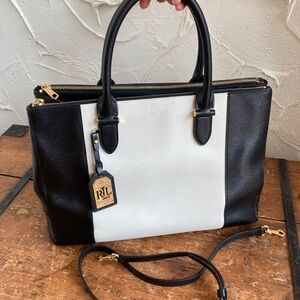 Lauren Ralph Lauren Newbury Double Zipper Satchel Black White